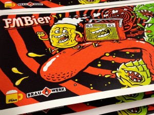 Screen print for FMBier beer label for radio station FM4 by Michael Hacker