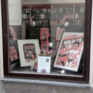 Steroid Max window at Morawa book store in Vienna by Michael Hacker