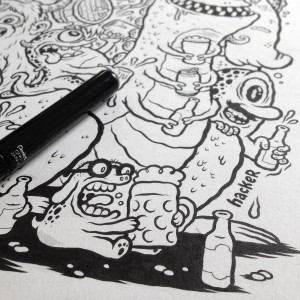 Ink drawing of an illustration for beerlovers craft beer store by Michael Hacker