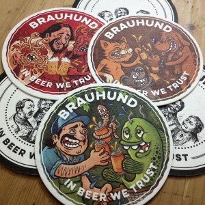 Illustrated beer coasters for Brauhund craft beer bar in Vienna by Michael Hacker