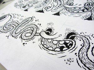 Ink drawing for Slash Snowboards by Michael Hacker