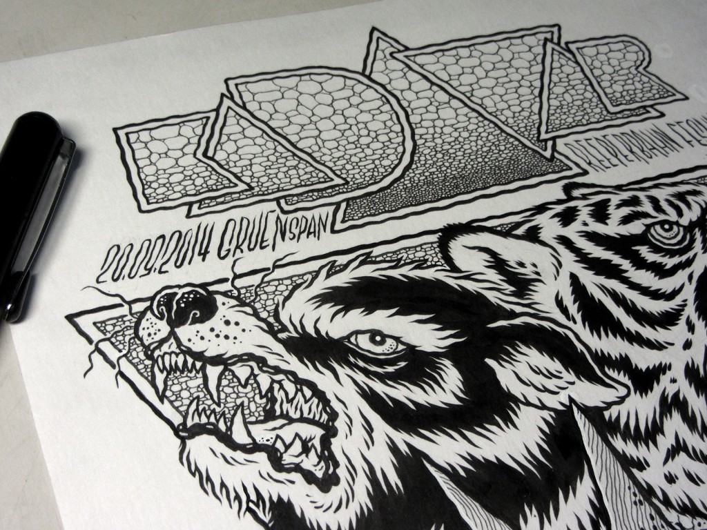 Ink drawing for my screen printed gig poster for Kadavar at Gruenspan Hamburg by illustrator and comic artist Michael Hacker