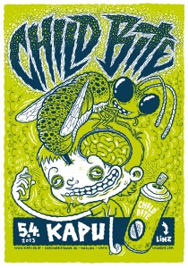 Screen printed gig poster for Childbite at Kapu in Linz by Michael Hacker