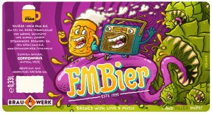 Illustration for FMBier beer label for radio station FM4 and Brauwerk Wien by Michael Hacker