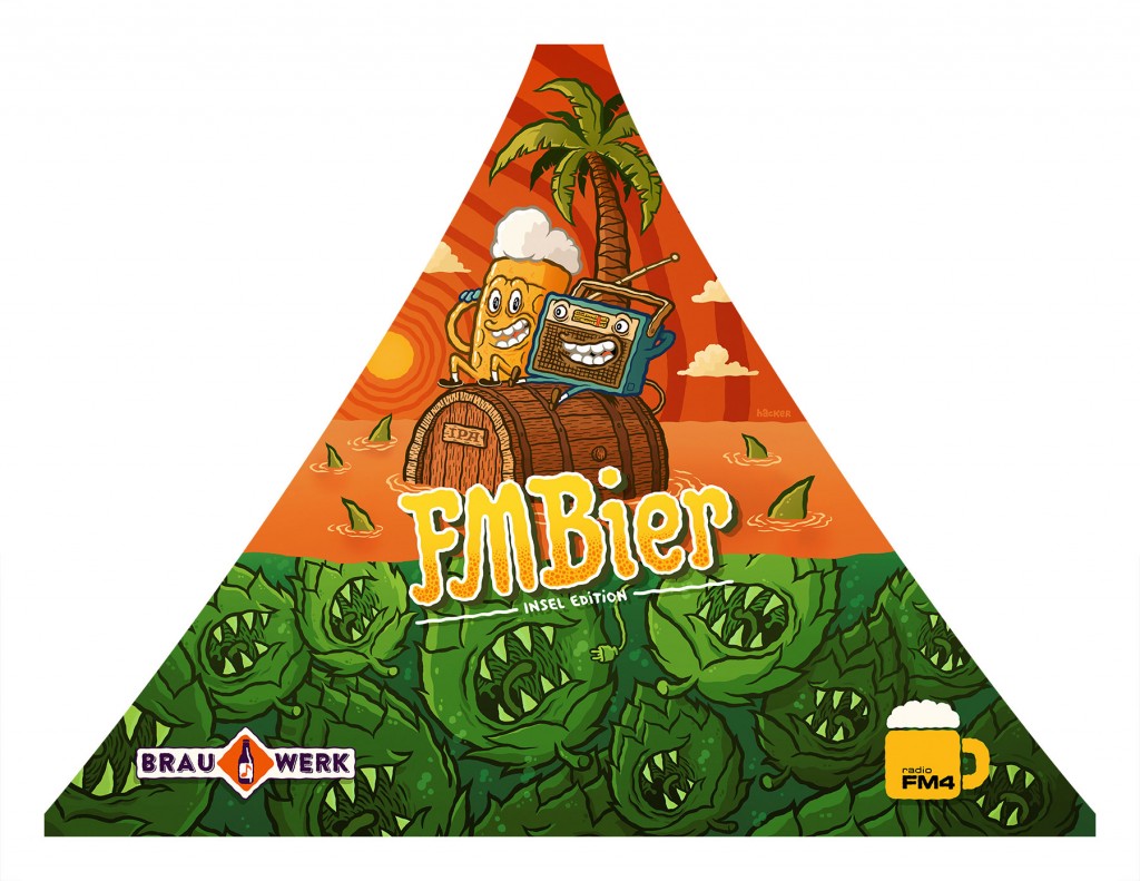 Michael Hacker's illustrated beer label for FMBier a craft beer by FM4 and Brauwerk