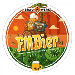 Michael Hacker's illustrated beer label for FMBier a craft beer by FM4 and Brauwerk