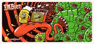Screen print for FMBier beer label for radio station FM4 by Michael Hacker