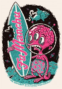 Screen printed gig poster for Fu Manchu at Flex Wien by illustrator Michael Hacker