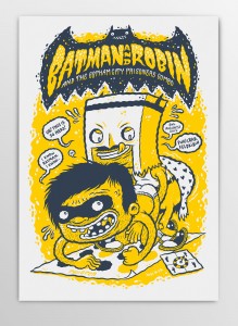 Screen printed gig poster for Batman & Robin at Poolbar Feldkirch by illustrator Michael Hacker