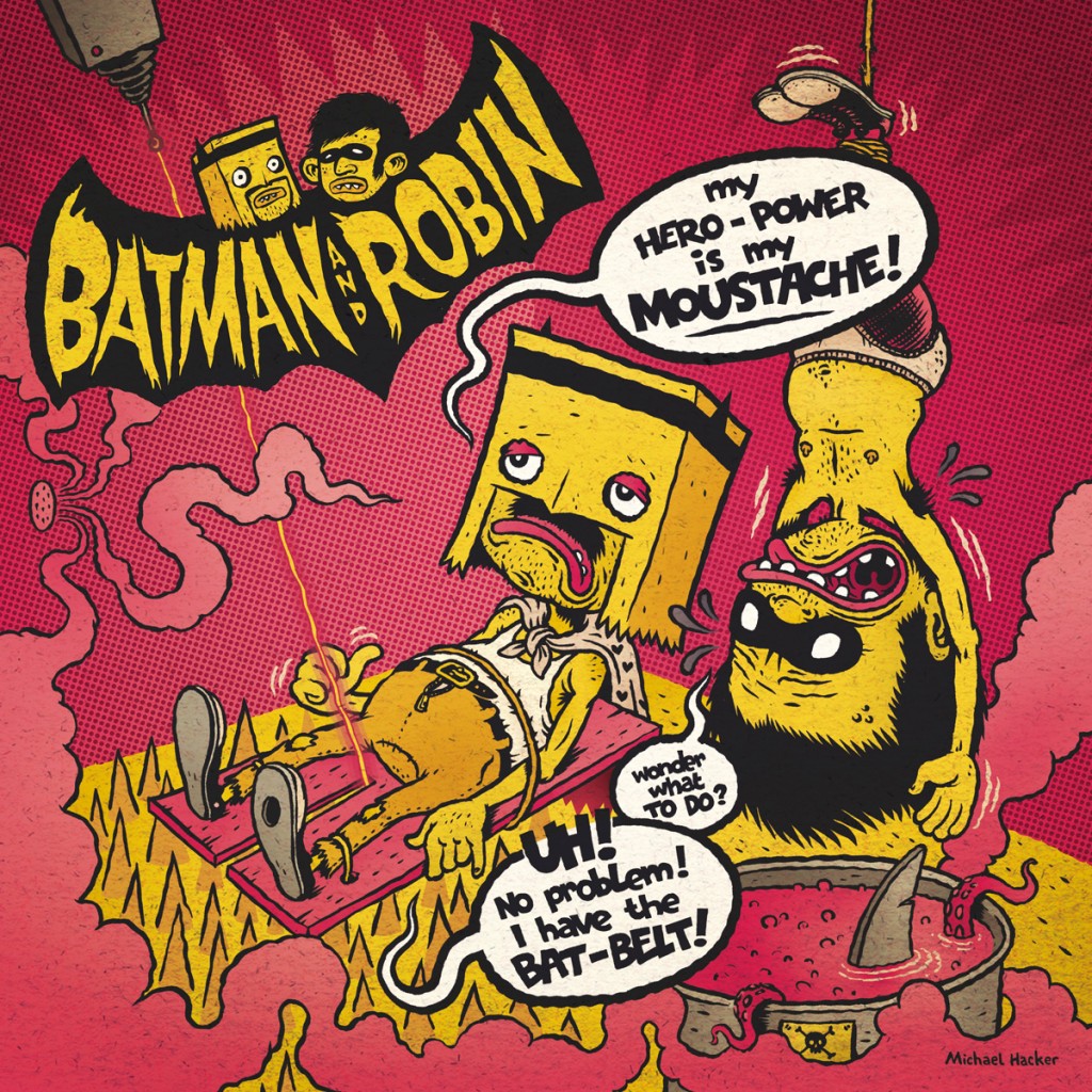Record cover by Michael Hacker for Batman and Robin garage R'N'R band