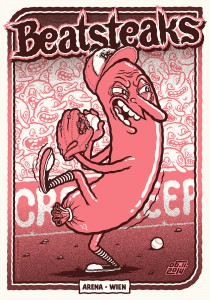 Screen printed gig poster for Beatsteaks at Arena Wien by illustrator and comic artist Michael Hacker