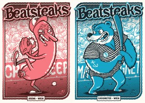 Screen printed gig poster for Beatsteaks at Arena and Gasometer Wien by illustrator and comic artist Michael Hacker