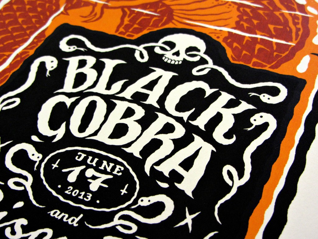 Screen printed gig poster for Black Cobra and Bison B.C. at Arena Wien by illustrator Michael Hacker