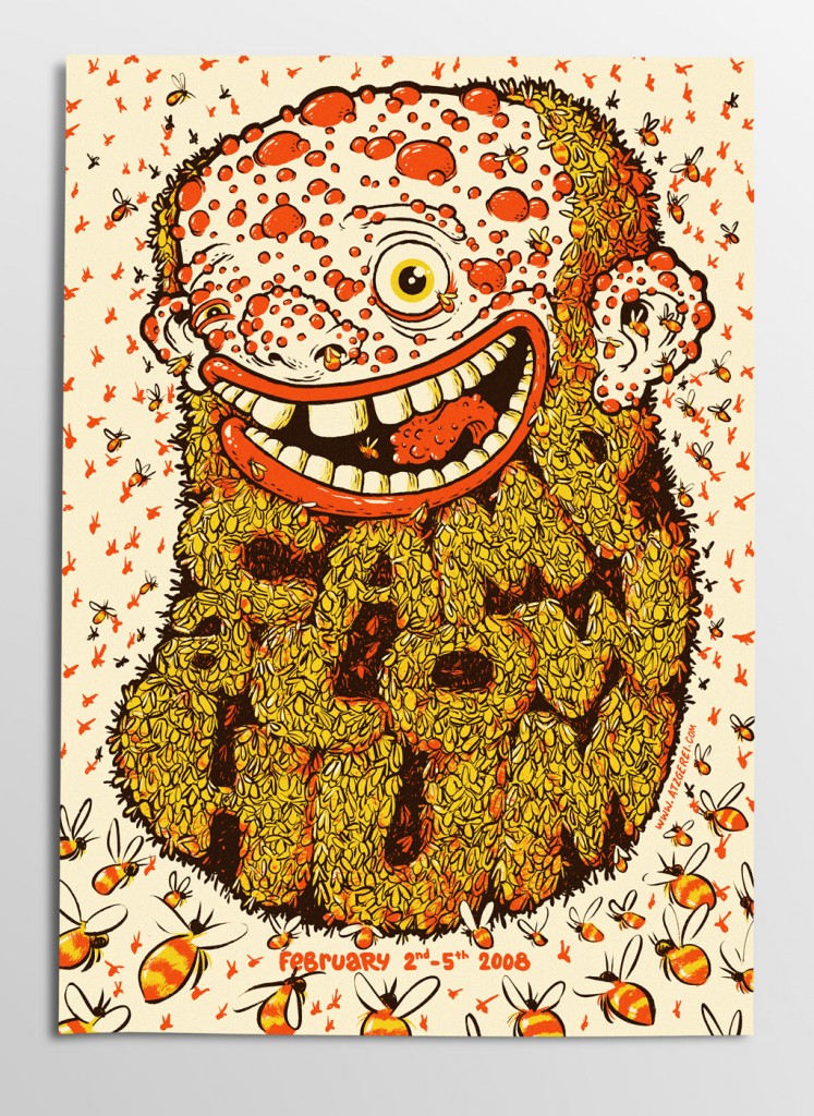 Screen printed poster for Camp A Low Hum in New Zealand by Michael Hacker