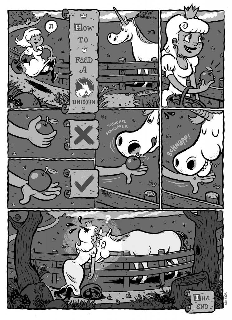 Hacker Comic Häcksler how to feed a unicorn Unicorn comic by Michael Hacker