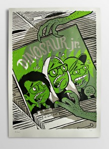 Screen printed gig poster for Dinosaur Jr. at Arena Wien by illustrator Michael Hacker