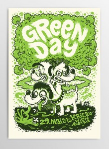 Screen printed gig poster for Green Day at Krieau Wien by illustrator Michael Hacker