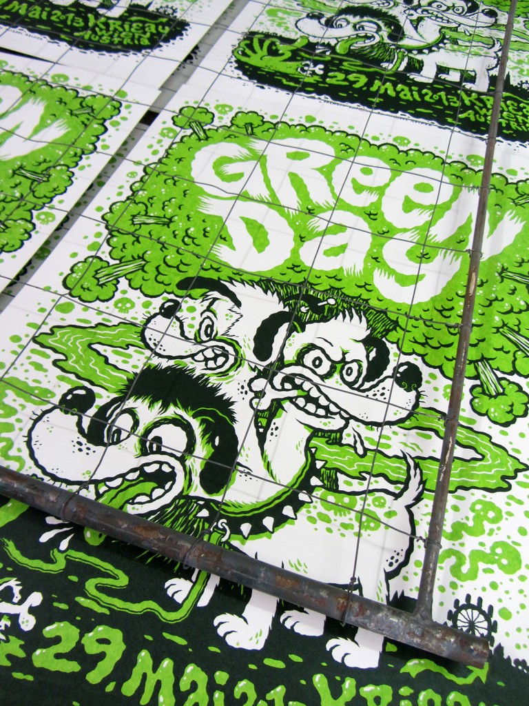 Screen printed gig poster for Green Day at Krieau Wien by illustrator Michael Hacker