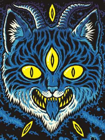 Three eyed space cat Mastodon Arena Vienna gig poster by Michael Hacker
