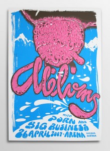 Screen printed gig poster for The Melvins at Arena Wien by illustrator Michael Hacker and tattoo artist Foerdl