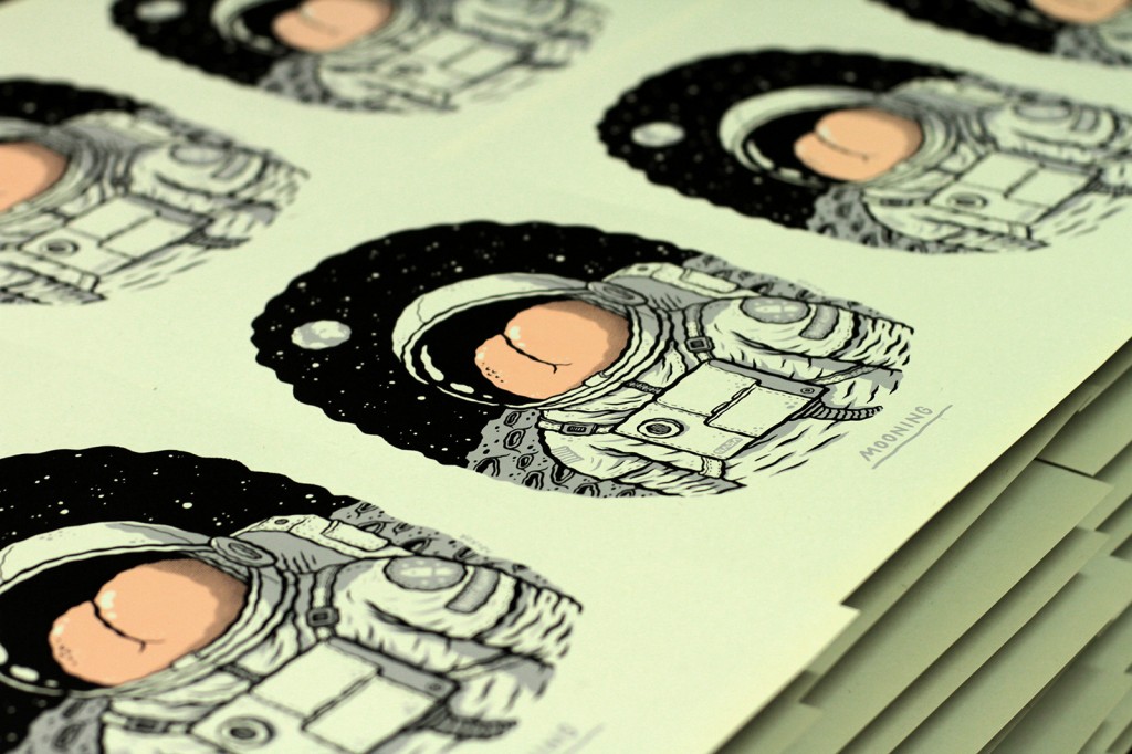 Mooning aka. Asstronaut aka. Butt Aldrin screen print by Michael Hacker