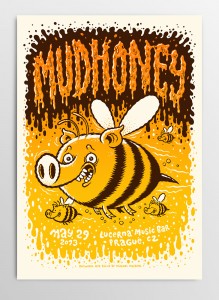 Screen printed gig poster for Mudhoney at Lucerna Music Bar Prague by illustrator Michael Hacker