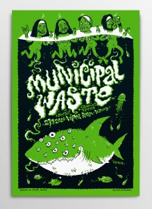 Screen printed gig poster for Municipal Waste and Ramming Speed at Viper Room Wien by Michael Hacker