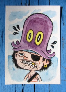 Pirate self-portrait - post card illustration by Michael Hacker