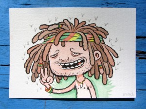 Bob Marley self-portrait - post card illustration by Michael Hacker
