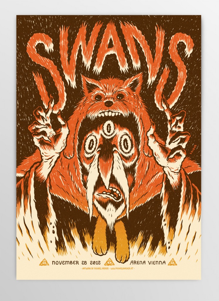 Screen printed gig poster for Swans at Arena Wien by Michael Hacker