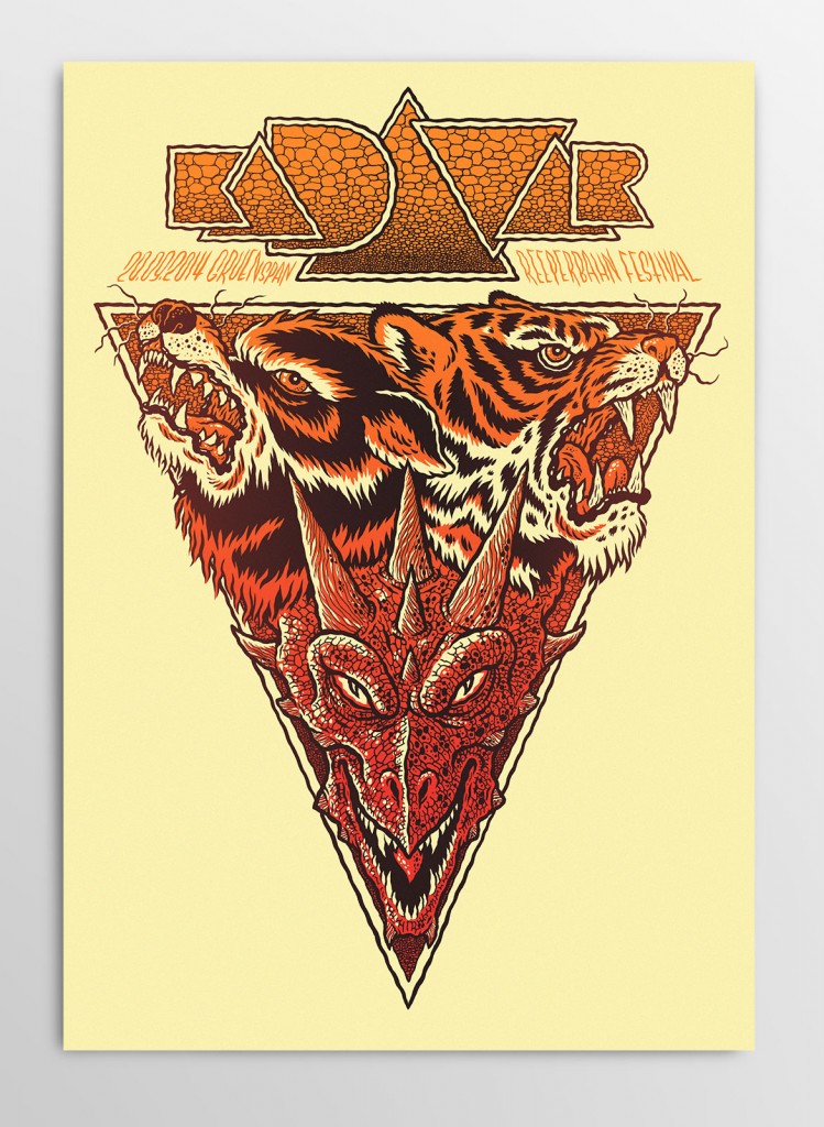 Screen printed gig poster for Kadavar at Gruenspan Hamburg by illustrator and comic artist Michael Hacker