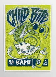 Screen printed gig poster for Childbite at Kapu in Linz by Michael Hacker
