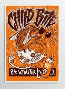 Screen printed gig poster for Childbite at Venster Wien by illustrator Michael Hacker