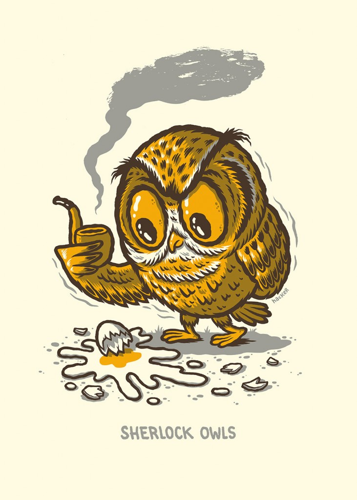 Sherlock Owls art print by Michael Hacker