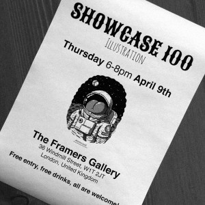 Showcase 100 flyer featuring Mooning illustration by Michael Hacker