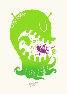 Yummy! screen printed alien art print by Michael Hacker